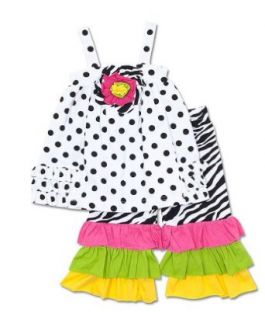 Peaches n Cream Baby Girls Infant White Black Polka Dot Zebra Ruffle Knit Capri set, 12 Months Clothing