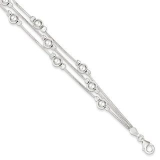 Sterling Silver Polished Bead Snake Chain Bracelet Jewelry