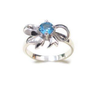 Sterling Silver Bow Ribbon Ring with Round Semi precious Stone; Amethyst, Blue Topaz, White Topaz, Smoky Topaz, Garnet, Citrine, Peridot Birthstone Ring (Size 5,6,7,8,9,10,11,12) Jewelry