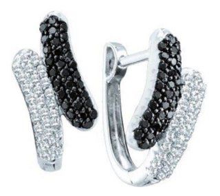 0.5 cttw 14k White Gold Black Diamond Yin Yang Huggie Hoop Earrings (Real Diamonds 1/2 cttw) Jewelry
