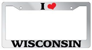 Chrome License Plate Frame "I Heart Wisconsin" Auto Accessory Novelty Automotive