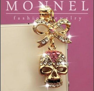 ip157 Cute Skull & BOW Crystal Anti Dust Plug Cover Charm for iPhone 4 4S Cell Phones & Accessories