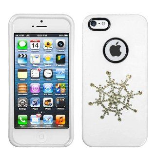 White and White Crystal Rhinestone Bling Bling Christmas Holiday Webbed Snowflake for At&t Sprint Verizon Iphone 5 16gb 32gb Hard Plastic Durable Black Detachable Apple Logo Opening Case Cover 
