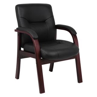 Boss Executive Leather Guest Chair with Mahogany Finish   Desk Chairs