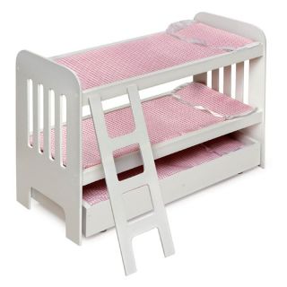 Badger Basket Pink Gingham Princess Doll Bunk Bed with Wheeled Trundle   Baby Doll Furniture