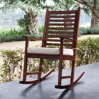 Belham Living Eucalyptus Wood Rocking Chair with Cushion   Walnut   Outdoor Rocking Chairs