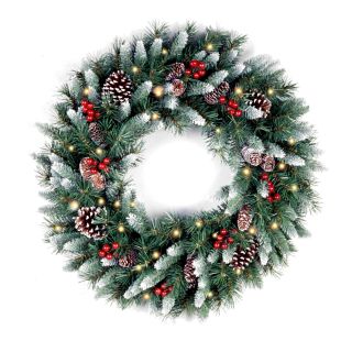 24 in. Frosted Berry Pre lit Wreath   Christmas Wreaths