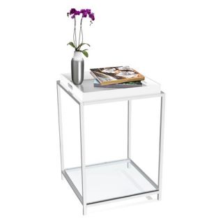 Convenience Concepts Palm Beach Square White Metal and Glass End Table with Removable Tray   End Tables
