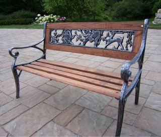 Oakland Living Animal Kiddy Cast Iron and Wood Bench in Antique Pewter Finish   Outdoor Benches