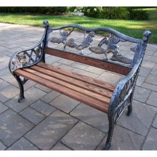 Oakland Living Frog Kiddy Cast Iron and Wood Bench in Antique Pewter Finish   Outdoor Benches
