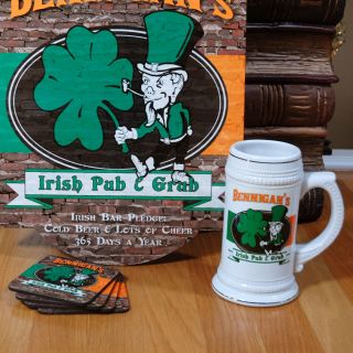 Personalized Irish Pub and Grub Stein with Sign and Coasters