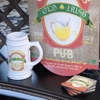 Personalized Irish Beer Stein with Sign and Coasters