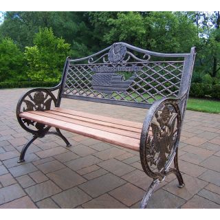 Oakland Living GOD Bless America Cast Aluminum and Wood Bench in Antique Bronze Finish   Outdoor Benches