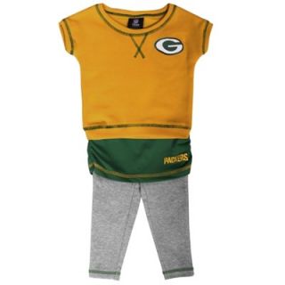 Green Bay Packers Preschool Girls 2 Piece Crew T Shirt & Leggings Set   Green/Gold/Ash
