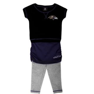 Baltimore Ravens Preschool Girls 2 Piece Crew T Shirt & Leggings Set   Black/Purple/Ash