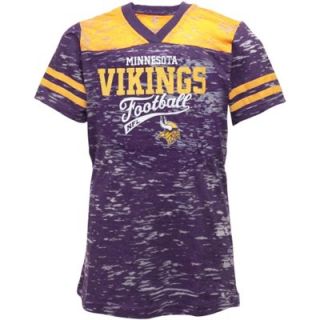 Minnesota Vikings Youth Girls Burnout Jersey V Neck T Shirt   Purple