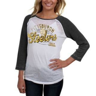 Pittsburgh Steelers Womens Baby Jersey Three Quarter Sleeve Burnout Thermal T Shirt   White