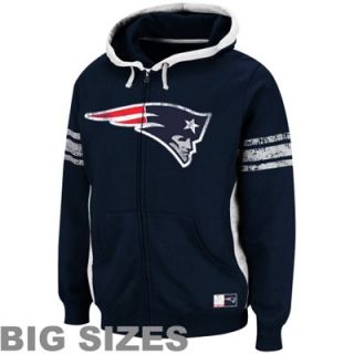 New England Patriots Big Sizes Front Logo Full Zip Hoodie   Navy Blue