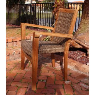 Panama Jack Leeward Islands Stackable Arm Chair   Natural Teak with Viro Wicker   Outdoor Dining Chairs