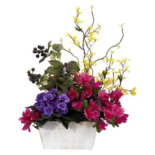 Mixed Floral with Azalea & White Wash Planter Silk Arrangement   Silk Flowers