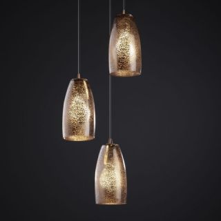 Justice Design Group FSN 8864   Pendants 3 Light Small Cluster Pendant   Tall Tapered Cylinder Shade   Dark Bronze with Mercury Glass   Pendant Lighting