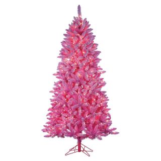 Pre Lit Lightly Flocked Pink Keystone Pine Christmas Tree   Christmas Trees