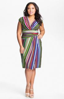 Suzi Chin for Maggy Boutique Stripe Jersey Faux Wrap Dress (Plus Size)