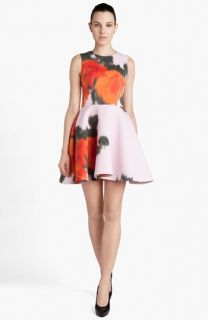 MSGM Rose Print Full Skirt Scuba Dress