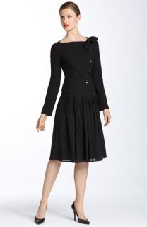 St. John Collection Crinkle Knit Jacket & Pleated Stretch Georgette Skirt