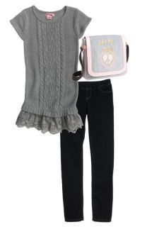 Pink Angel Sweater, Tractor Denim Leggings & Juicy Couture Velour Messenger Bag (Big Girls)