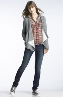Love Squared Plaid Blouse & iT JEANS Skinny Jeans with Rubbish® French Terry Cardigan