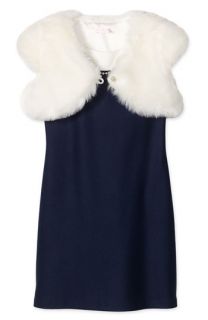 Biscotti Faux Fur Shrug & Embellished Boat Neck Dress (Big Girls)