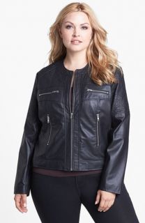 Bernardo Embroidered Leather Scuba Jacket (Plus Size)