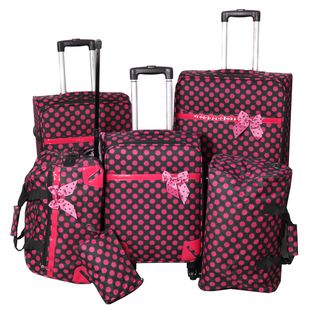 World Traveler Polka Dot Delight 6 piece Black and Pink Expandable Lightweight Spinner Luggage Set Six piece Sets & Up