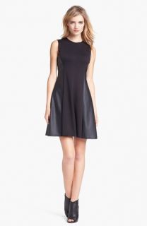 Vince Camuto Faux Leather Panel Fit & Flare Dress