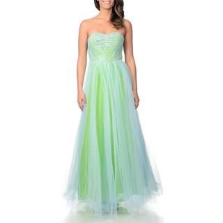 Betsy & Adam Women's Blue Green Mesh and Lace Ball Gown Betsy & Adam Prom Dresses