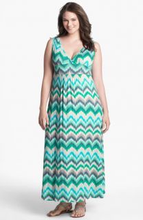 Loveappella Stripe Jersey Maxi Dress (Plus Size)