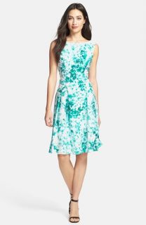 Adrianna Papell Beaded Neck Floral Print Fit & Flare Dress