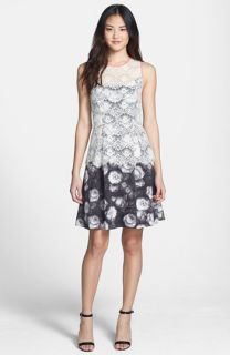 Jessica Simpson Lace Overlay Print Fit & Flare Dress