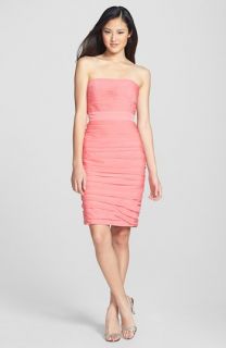 ML Monique Lhuillier Ruched Strapless Cationic Chiffon Dress ( Exclusive)