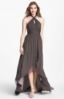 Jenny Yoo Olivia Crinkled Chiffon High/Low Halter Dress (Online Only)