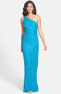 Adrianna Papell One Shoulder Beaded Gown
