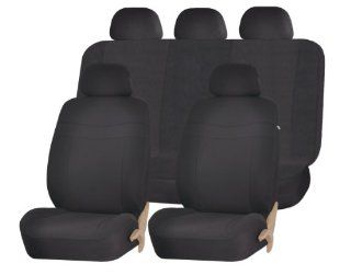 Universal Car Seat Cover Full Set Front Airbag Airbags Ready ELEGANT 2 STYLE Black SC 187BK Automotive
