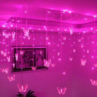 Ayangyang Pink Color Butterfly Shape Led String Light Holiday Fashionable Lights Bedroom Ornament Light Christmas Lights Celling Decorate Light Led Curtain Light 0.75*8m 192 Bulb  