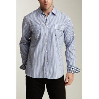 191 Unlimited 'Ethan' Blue Striped Slim Fit Shirt Clothing