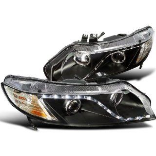 Honda Civic 4Dr R8 Led Dual Halo Black Projector Head Lights Automotive