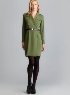 Calvin Klein Long Sleeve Belted Military Inspired Dress Calvin Klein Work Dresses