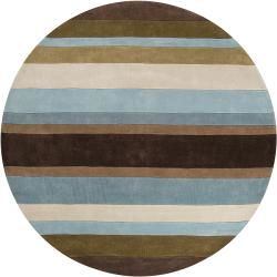 Hand tufted Casual Brown/Blue Stripe Retro Chic Rug (8' Round) Round/Oval/Square