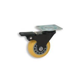 Cool Casters   Solid Skate Wheel Caster, Yellow Wheel, Black Yoke, Swivel Plate With Brake   Item #150 64 YL SP WB BL