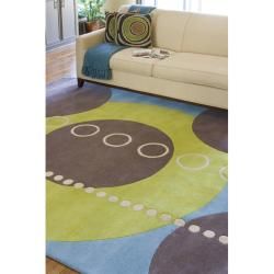 Hand tufted Contemporary Multi Colored Geometric Circles Mayflower Wool Abstract Rug (12' x 15') Oversized Rugs